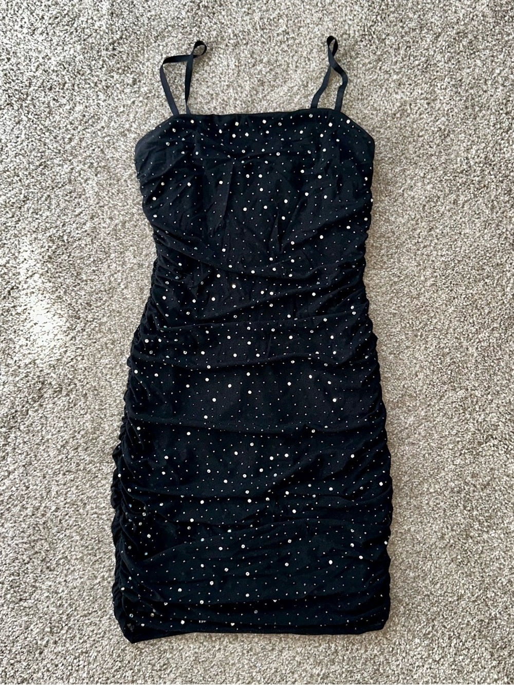 Windsor Black Ruched Rhinestone Bodycon Mini Dress